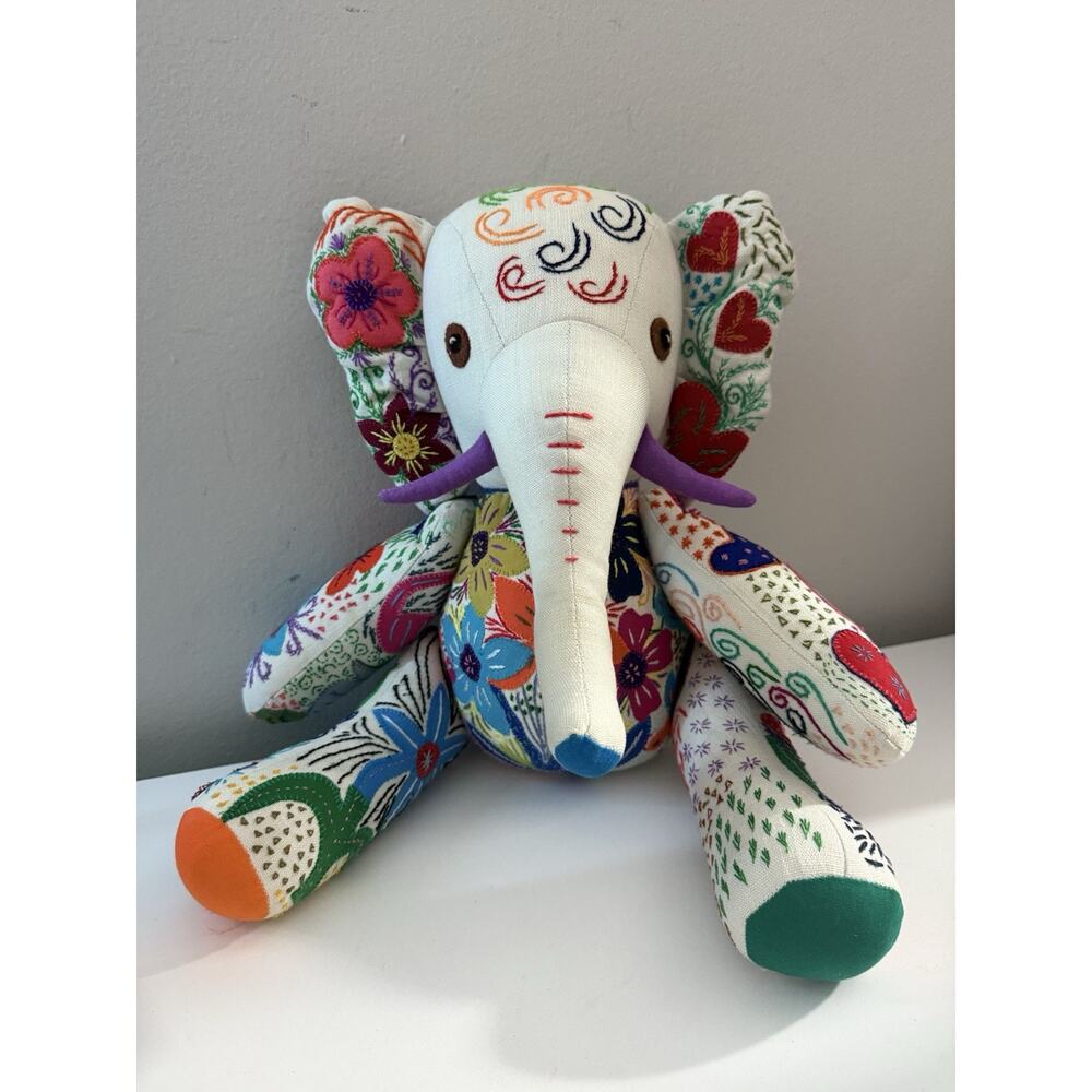 Handmade Embroidered Elephant Plush – Colorful Textile Art from South Africa